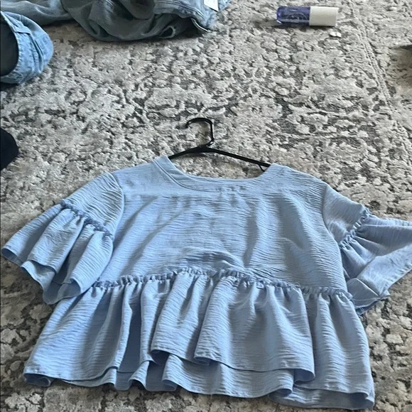 Altar'd State Light Blue Ruffle Peplum Blouse - Picture 2 of 3